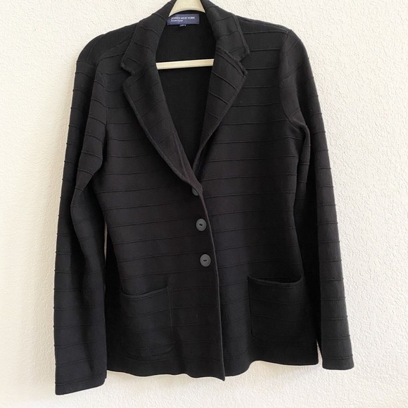Jones New York Black Rayon Blend Cardigan Sweater Pockets Large Button Up - Picture 4 of 6
